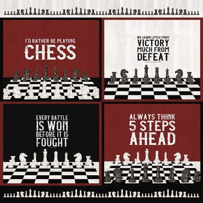 36" X 44" Panel Chess Pieces Boards Games Sayings Phrases Strategy I'd Rather Be Playing Chess Cotton Fabric Panel (D682.75)