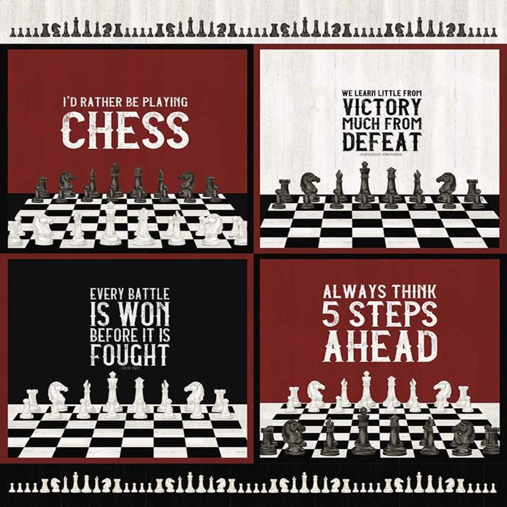 36" X 44" Panel Chess Pieces Boards Games Sayings Phrases Strategy I'd Rather Be Playing Chess Cotton Fabric Panel (D682.75)
