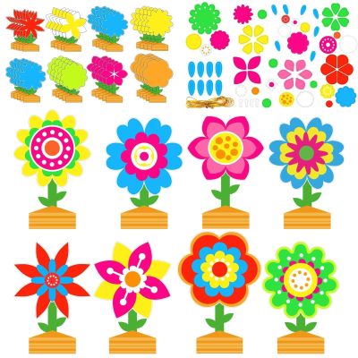 24 Packs Mother's Day Spring Time Flower Craft Kits for Kids Spring Sunflower Floral DIY Art Spring Craft Set Home Preschool Classroom Game Activities Spring Party Decors