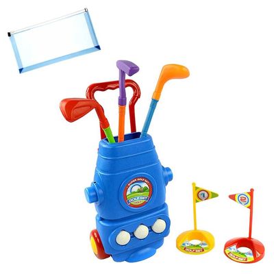 Omura Playset | Deluxe Golf Set Comes with 3 Golf Clubs, 3 Balls, and 2 Practice Holes | Bonus: Multi-Purpose #10 Size Pouch (Color May Vary)