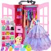 Ecore Fun 120 Pcs Fashion Doll Closet Wardrobe for Clothes and Accessories Storage Include Clothes, Dresses, Shoes, Shoes Rack, Bags, Necklace, Hangers for 11.5 Inch Girl Doll Clothes view 1
