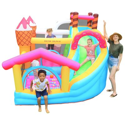 Doctor Dolphin Inflatable Bounce House with Air Blower, Bouncy Castle for Toddlers, Kids Jumping and Slide Castle for Indoor & Outdoor