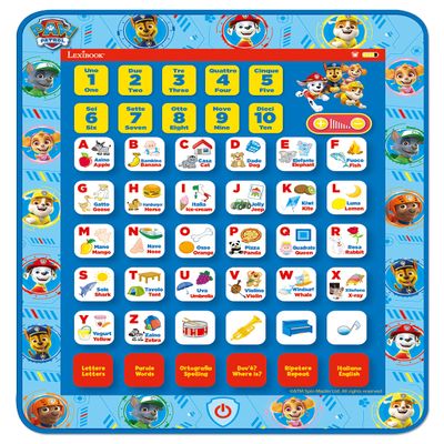 LEXIBOOK JCPAD002PAi5 Paw Patrol Educational Bilingual Interactive Tablet, Toy to Learn Alphabet Letters Numbers Words Spelling and Music, English/Italian Languages, Blue