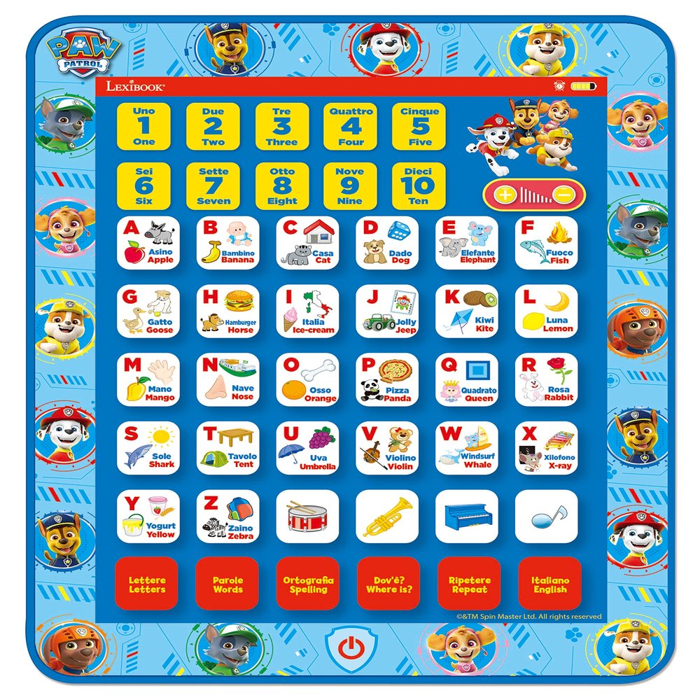 LEXIBOOK JCPAD002PAi5 Paw Patrol Educational Bilingual Interactive Tablet, Toy to Learn Alphabet Letters Numbers Words Spelling and Music, English/Italian Languages, Blue