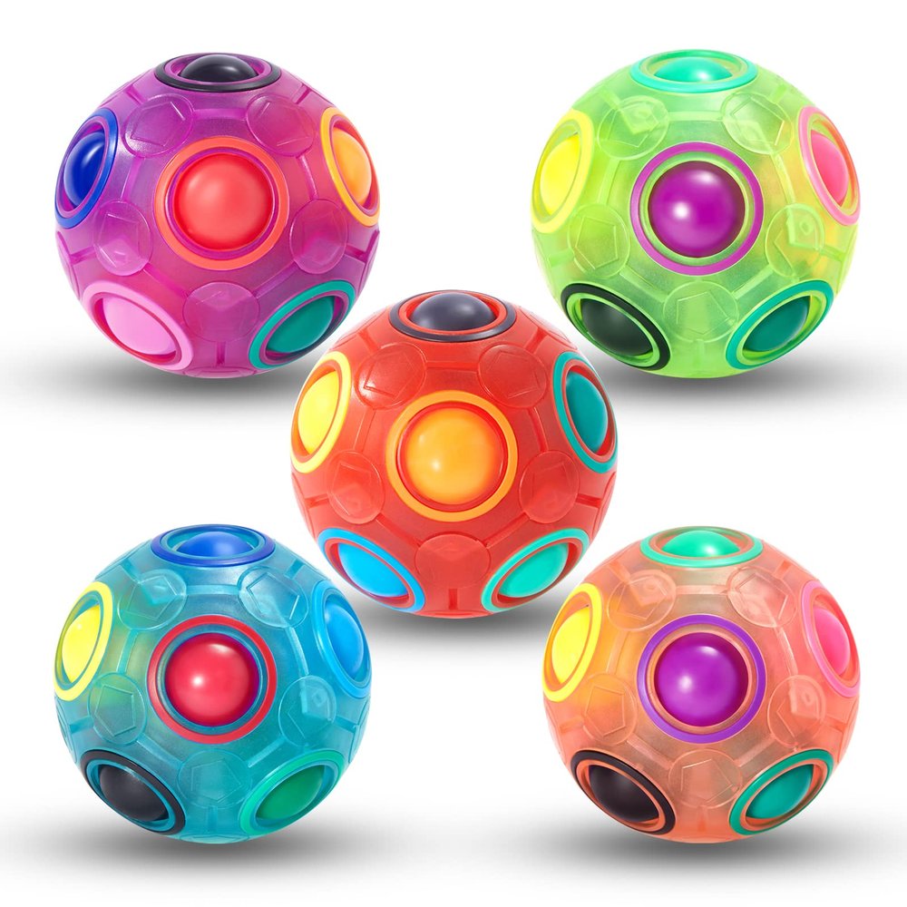 Vdealen Magic Rainbow Puzzle Ball, Fidget Ball Puzzle Brain Teaser Fidget Toy- Birthday Party Easter Valentines Christmas Stocking Stuffers for Kids Teen & Adults-5 Pack