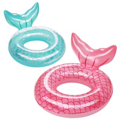HeySplash Pool Floats Kids, Inflatable Swimming Ring Mermaid Tail Shaped Swim Tube Floaties, Summer Water Fun Beach Party Swimming Pool Toys for Kids Children Water Activities, Rose Gold + Blue