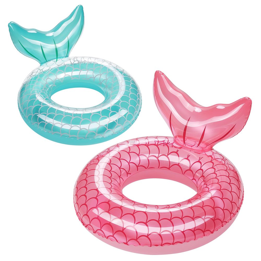 HeySplash Pool Floats Kids, Inflatable Swimming Ring Mermaid Tail Shaped Swim Tube Floaties, Summer Water Fun Beach Party Swimming Pool Toys for Kids Children Water Activities, Rose Gold + Blue