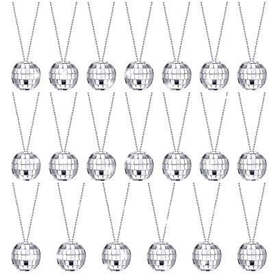 Sureio 20 Pcs Mirror Disco Ball Necklaces Silver Hanging Balls Ornaments 70s Mini Disco Party Ball 70s Jewelry Favor Decoration Accessories for Dance Supplies(0.79 Inch)