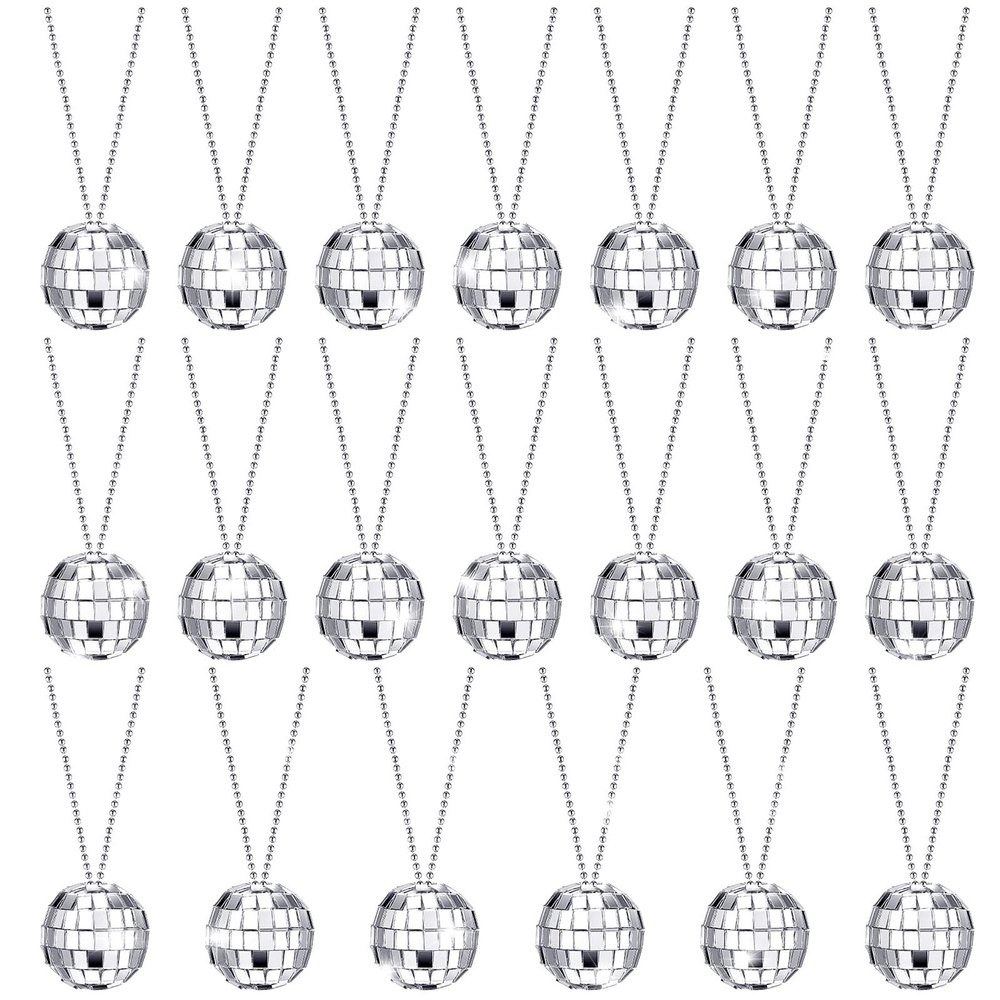 Sureio 20 Pcs Mirror Disco Ball Necklaces Silver Hanging Balls Ornaments 70s Mini Disco Party Ball 70s Jewelry Favor Decoration Accessories for Dance Supplies(0.79 Inch)