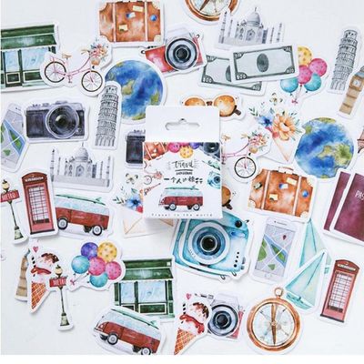 46pcs/Pack Travel Decorative Stickers Famous Scenery Adhesive Stickers DIY Decoration Diary Stickers Children Stationery Gift