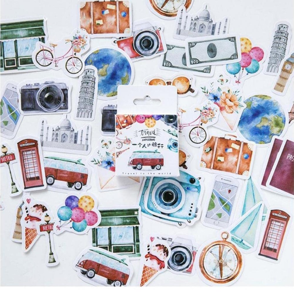 46pcs/Pack Travel Decorative Stickers Famous Scenery Adhesive Stickers DIY Decoration Diary Stickers Children Stationery Gift