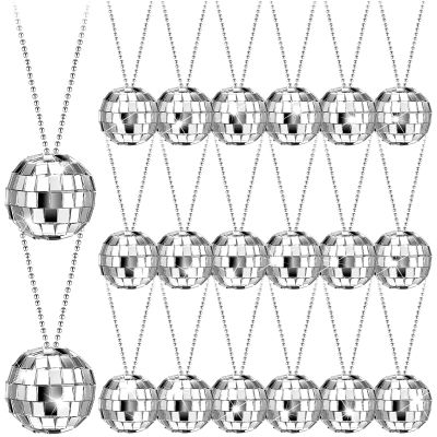 Sureio 20 Pcs Mirror Disco Ball Necklaces Silver Hanging Balls Ornaments 70s Mini Disco Party Ball 70s Jewelry Favor Decoration Accessories for Dance Supplies(1.57 Inch)