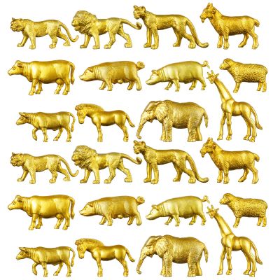 Deekin 24 Pcs Gold Plastic Animal Figurines Toys Zoo Safari Animals Figures Safari Figurines Decor Mini Jungle Cake Toppers for Themed Birthday Party