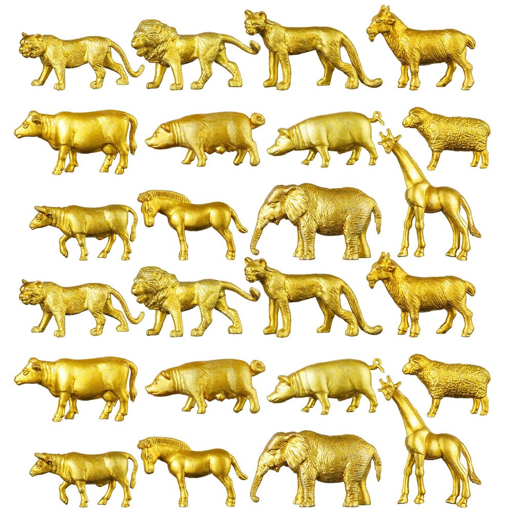 Deekin 24 Pcs Gold Plastic Animal Figurines Toys Zoo Safari Animals Figures Safari Figurines Decor Mini Jungle Cake Toppers for Themed Birthday Party