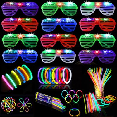 NUDALA 62 Pcs LED Light Up Party Favors 12 Glow Glasses with 50 Glow Sticks Necklaces Bracelets Bulk Light Up Toys for Christmas Easter 4th of July Party Favors Neon Carnival