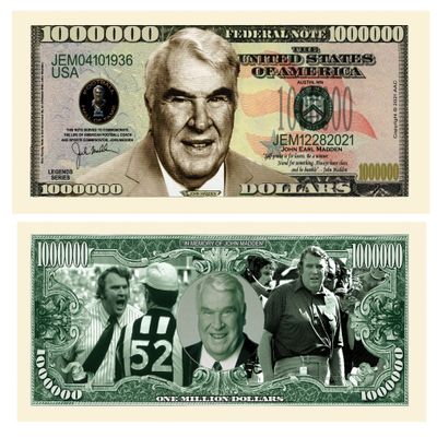 American Art Classics John Madden Limited Edition Novelty Dollar Bill - Pack of 25 - Full Color Front & Back Printing. Makes a Great Gift Or Keepsake for Lovers of This Legendary Football Sports Hero