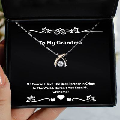 Joke Grandma Gifts, of Course I Have The Best Partner in Crime in The World, Gag Mother's Day Wishbone Dancing Necklace Gifts for Grandmom