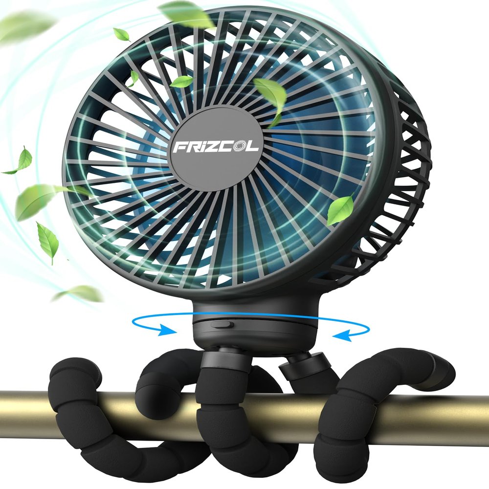 FRIZCOL Stroller Fan for Baby - Portable Fans Rechargeable - Battery Operated Fan(Use for 24Hrs) - Fan for Handheld/Clip On/Car Seat/Desk/Camping