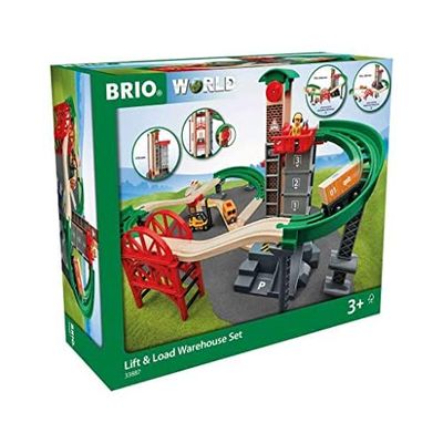 BRIO World 33887 32 Piece Lift & Load Warehouse Set and 33402 Expansion Pack Intermediate Wooden Train Sets for Kids