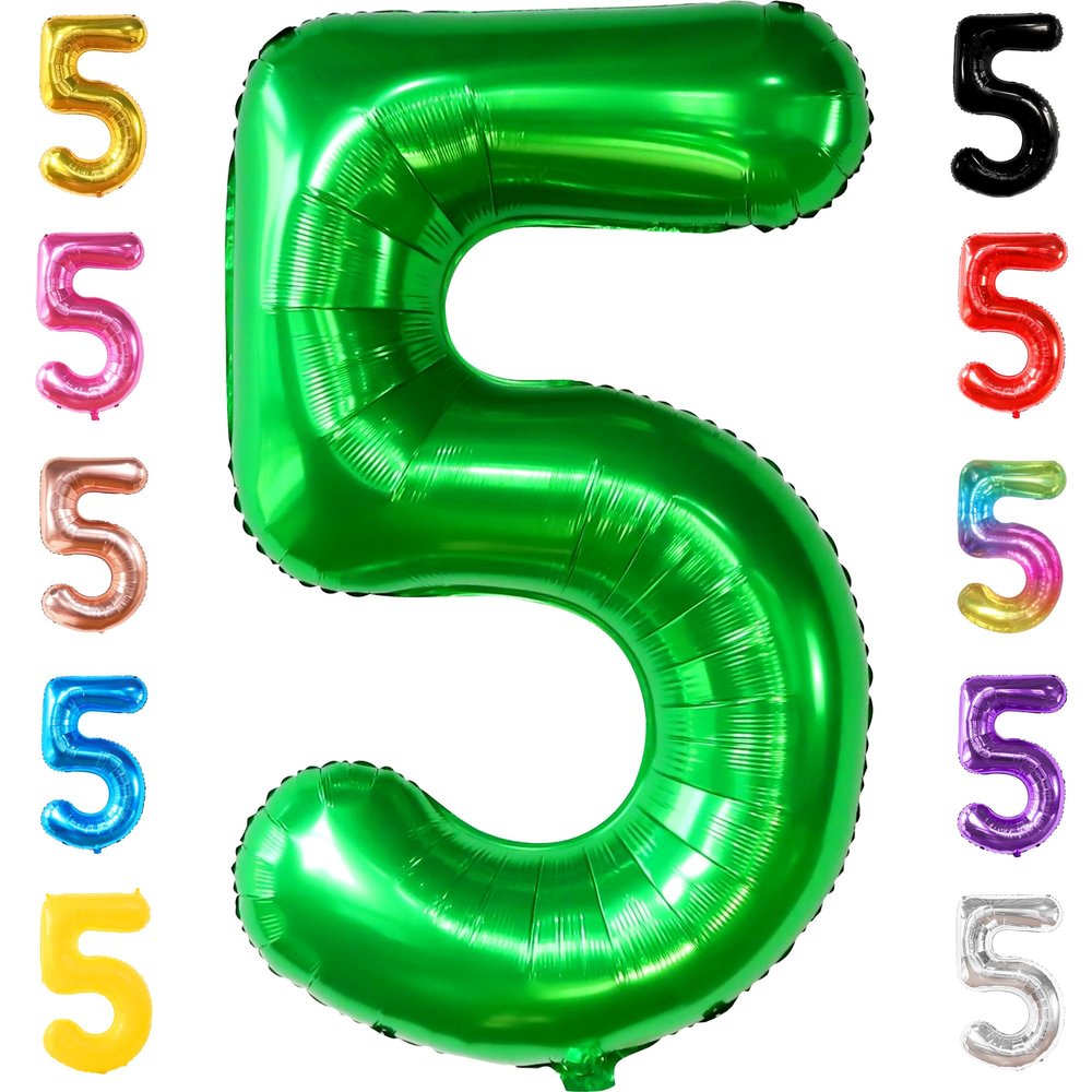 KatchOn, Big, Green Five Balloon Number - 40 Inch | Green Number 5 Balloon, 5th Birthday Decorations for Boys | Number Balloons for Happy Anniversary Decorations | Dinosaur birthday decorations