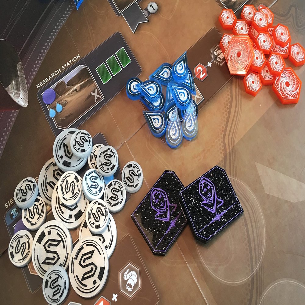 Unofficial Dune Imperium Compatible Set: Solari, Spice, Water, and Voice Tokens (Transparent Spice and Water)