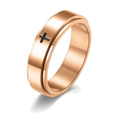 HUASAI Anxiety Ring for Women Fidget Band Ring Moon Sun Star Spinner Rings Stress Relief Rings for Meditation Anti Anxiety Rotating Ring(Cross-R-8)