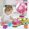 Dinosaur Car Toy For Toddler Girl, Dino Carrier Truck With 4 Mini Cartoon Pull Back Cars With Realistic Lights And Sounds, Pink Girls Toys For Kid Child Baby Age 3 Years Old Birthday Party Gift view 4