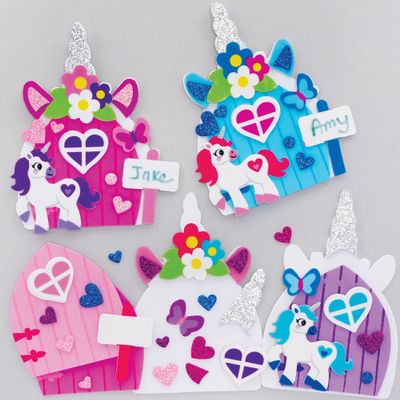 Baker Ross Fairy Door Kits-Pack of 4, Unicorn Crafts for Girls (FC421), Assorted