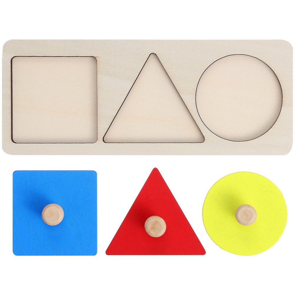 1 Set Wooden Shape Peg Puzzle Montessori Geometric Panel Wood Knob Board Colorful Sorting Puzzle for Early Education Math Recognition Toy