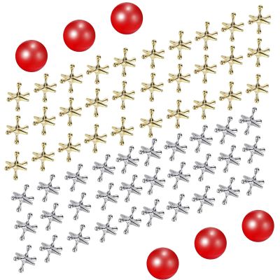 Legigo Retro Jacks Game- 60 PCS Metal Jax Game with 6 PCS Red Rubber Balls