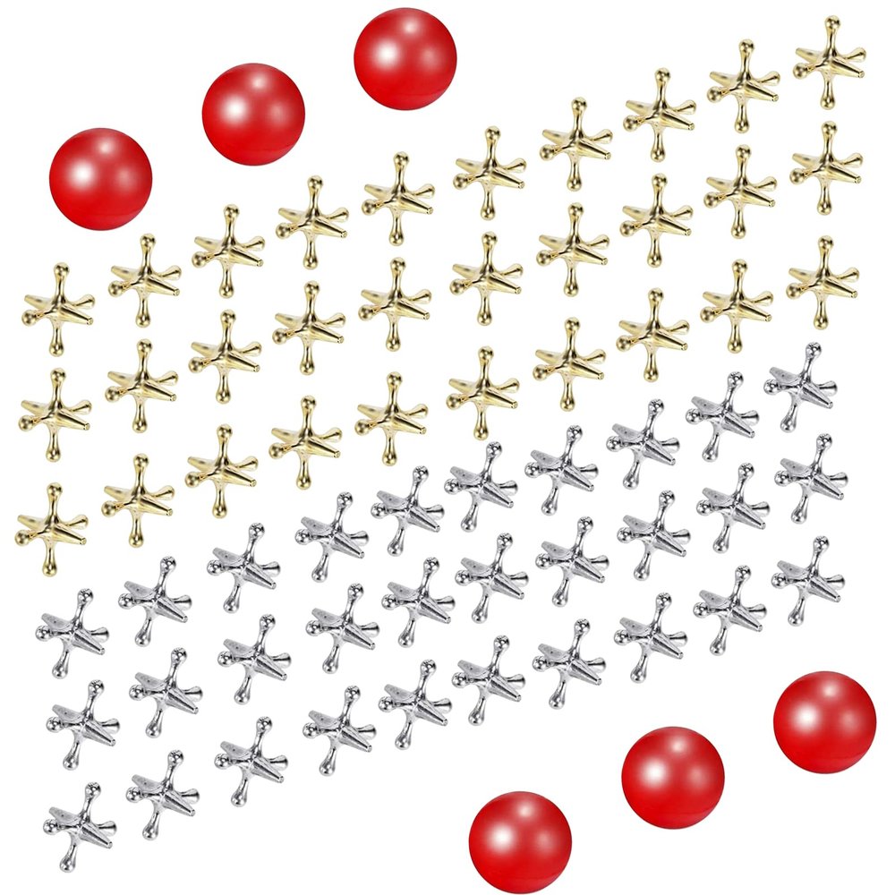 Legigo Retro Jacks Game- 60 PCS Metal Jax Game with 6 PCS Red Rubber Balls