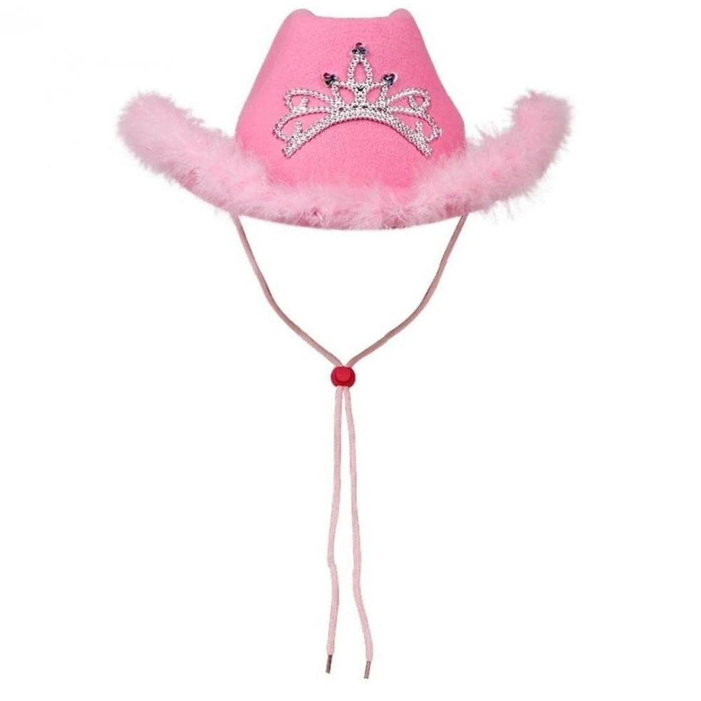 Ruluti Pink Red Cowboy Hat Blinking Crown Tiara Cowgirl Princess Hat Holiday Costume Party Supply
