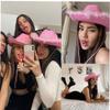 Ruluti Pink Red Cowboy Hat Blinking Crown Tiara Cowgirl Princess Hat Holiday Costume Party Supply view 2