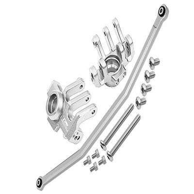 Axial 1/10 RBX10 Ryft 4WD Rock Bouncer AXI03005 Upgrade Parts Aluminum Front Knuckle Arm With Steering Rod - 13Pc Set Silver