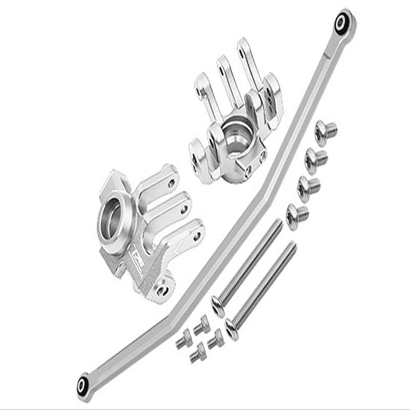 Axial 1/10 RBX10 Ryft 4WD Rock Bouncer AXI03005 Upgrade Parts Aluminum Front Knuckle Arm With Steering Rod - 13Pc Set Silver