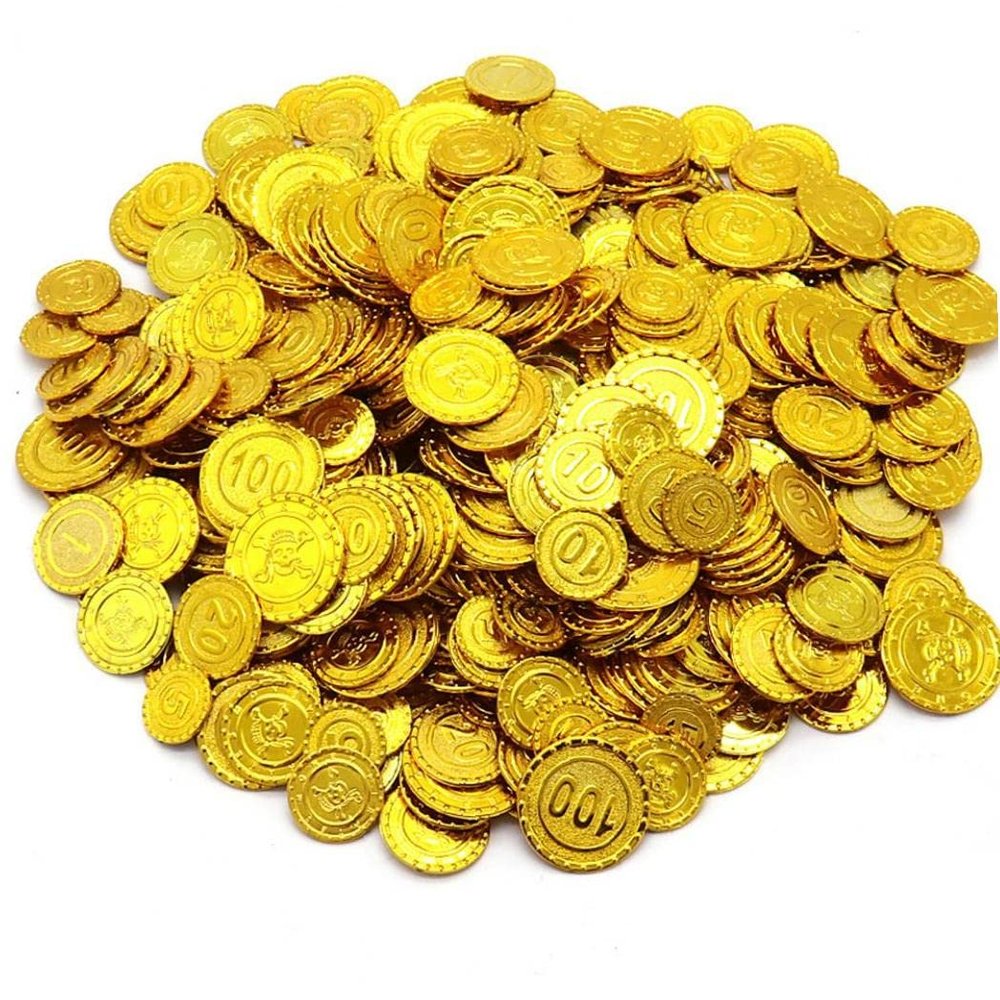 100pcs Plastic Gold Coins Pirate Fake Money Toy Coins for Kids Pirate Game Coin for Children Games