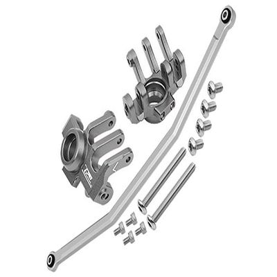 Axial 1/10 RBX10 Ryft 4WD Rock Bouncer AXI03005 Upgrade Parts Aluminum Front Knuckle Arm With Steering Rod - 13Pc Set Gray Silver