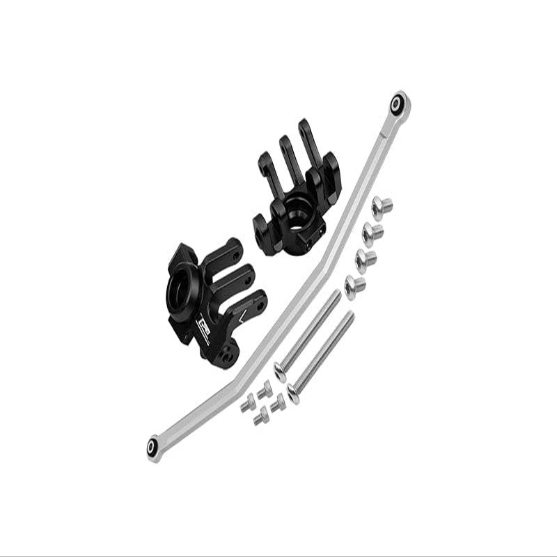 Axial 1/10 RBX10 Ryft 4WD Rock Bouncer AXI03005 Upgrade Parts Aluminum Front Knuckle Arm With Steering Rod - 13Pc Set Black