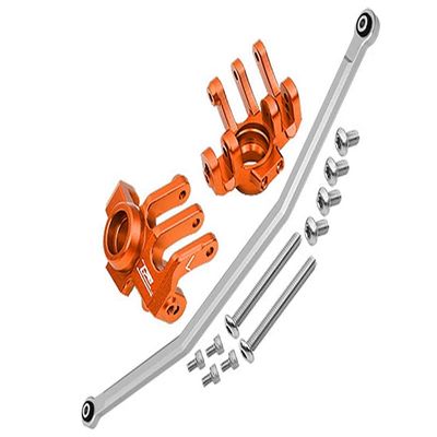 Axial 1/10 RBX10 Ryft 4WD Rock Bouncer AXI03005 Upgrade Parts Aluminum Front Knuckle Arm With Steering Rod - 13Pc Set Orange