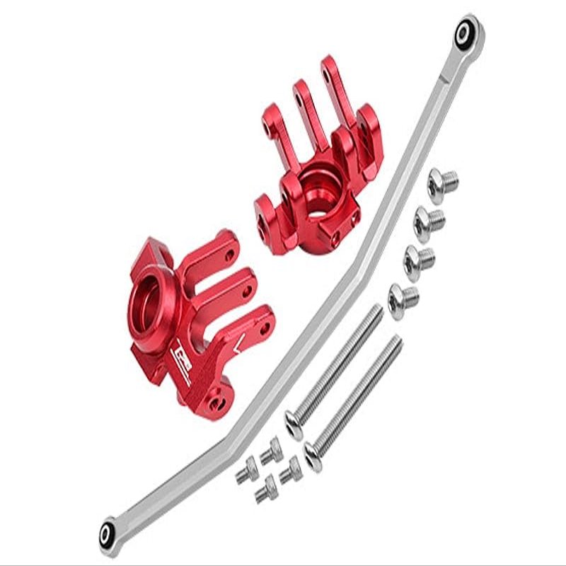 Axial 1/10 RBX10 Ryft 4WD Rock Bouncer AXI03005 Upgrade Parts Aluminum Front Knuckle Arm With Steering Rod - 13Pc Set Red
