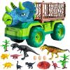 TEMI Dinosaur Truck Toy for Kids 3-5 Years, Triceratops Transport Car Carrier with 8 Dino Figures, Activity Play Mat, Dino Eggs and Trees, Capture Jurassic Dinosaurs Play Set for Boys and Girls view 1