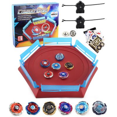Battling Top Stadium Battle Set, 6 Metal Fusion Spinning Tops 2 Launchers 1 Arena Combat Game, Toy Gift for Kids Boys Ages 6+
