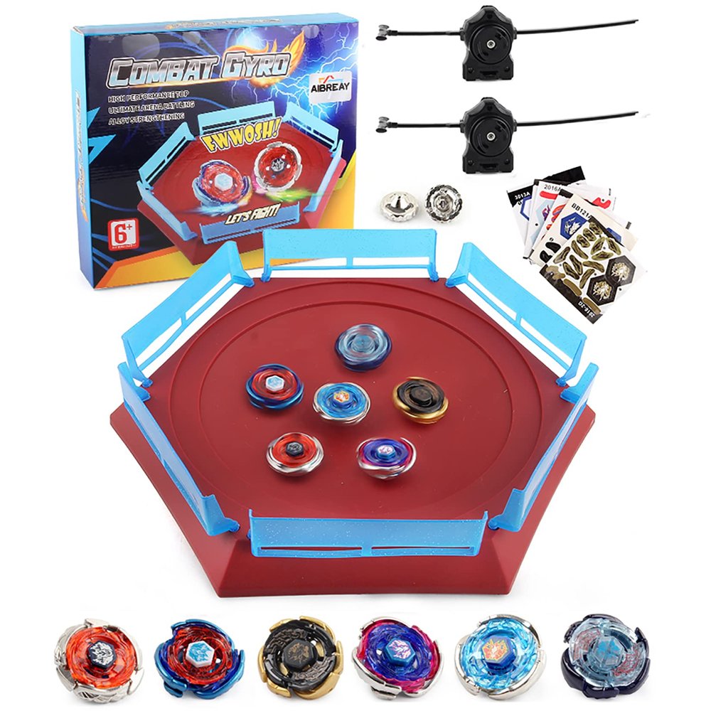 Battling Top Stadium Battle Set, 6 Metal Fusion Spinning Tops 2 Launchers 1 Arena Combat Game, Toy Gift for Kids Boys Ages 6+