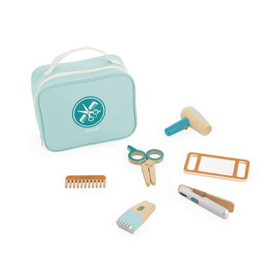 Janod - Hairdresser's Case - Pretend Play Toy - Role-Playing Games - Realistic Wooden Accessories - Encourages Imaginative Play - Portable Carry Case