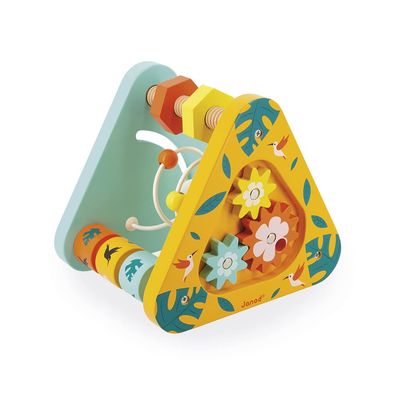 Janod - Tropik Multi-Activity Pyramid - Wooden Early-Learning Toy - Educational Toy: Motor Skills and Handling - 7 Activities - Water-Based Paint - 1 Year + J08268