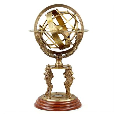 Brass Armillary Sphere | Antique Vintage Zodiac Armillary Brass Sphere Globe Wooden Display | Pirate's Antique Ship Decor | Antique Armillary Sphere By ROYAL VINTAGE DECOR