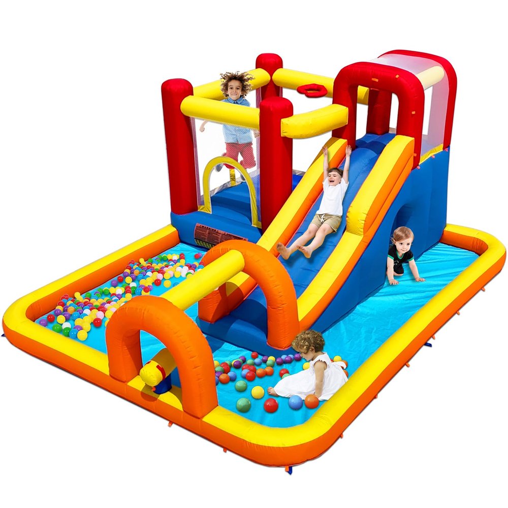 Baralir Inflatable Bounce House Water Park with Long Water Slide & Large Splash Pool Fits 5 Kids, Endless Fun of Jumping, Sliding, Climbing - Extra Cave and Tunnel Adventure and Water Cannon