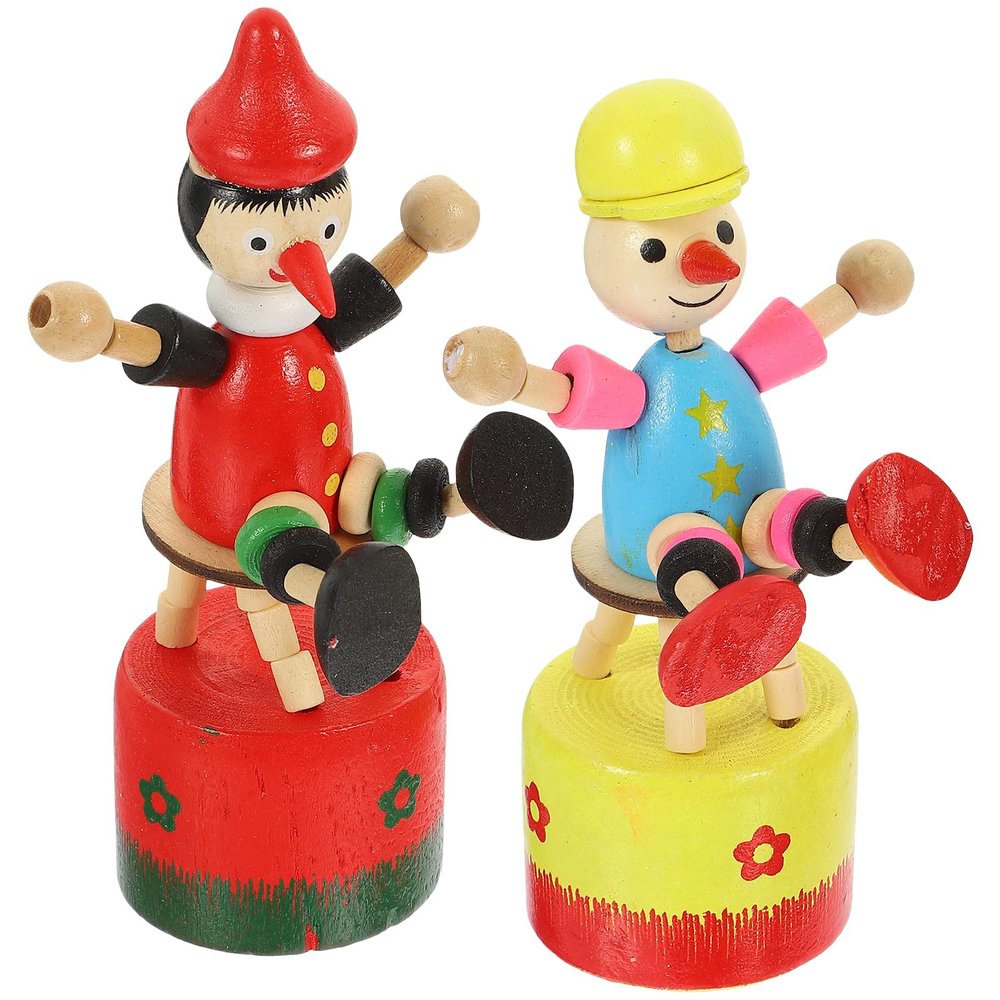 FOMIYES 2Pcs Clown Figurines - Colorful Wooden Finger Puppet Toys for Home Decoration, 4.33 Inch Desktop Ornaments