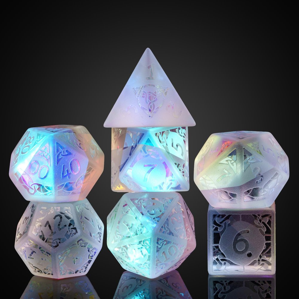 UDIXI Prism Glass Dice Set, 7PCS Frosted Rainbow Glass Dice for RPG Tabletop Games (Sandblasted Prism)