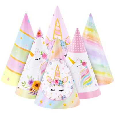 WERNNSAI Unicorn Party Supplies - 12 Pcs Colorful Cone Headbands, Art Craft Paper Hats for Girls Princess Dress-up Theme Decorations
